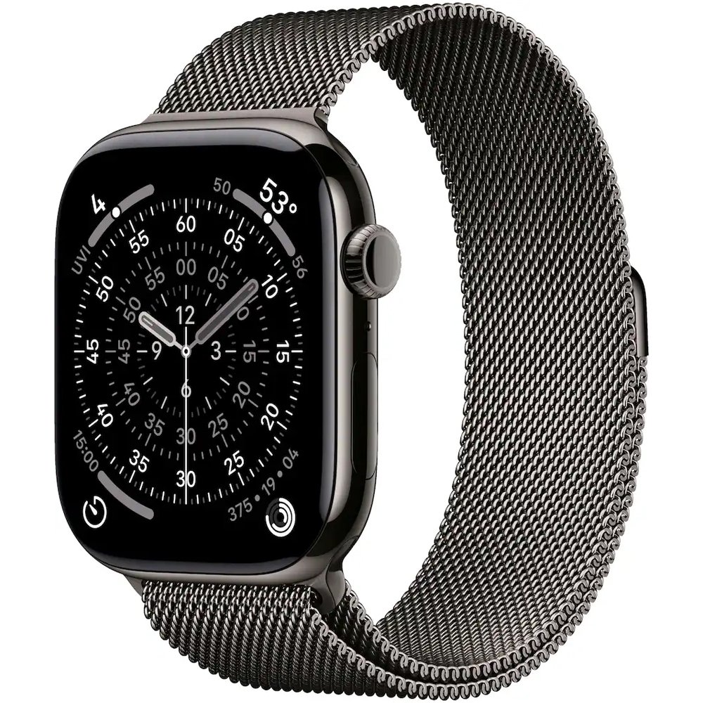 15418602455-series-11-46mm-gps-celular-titanium-jet-black-loop-slate-milanese-1.jpg Apple Watch Series 11 46mm GPS + Celular MFD44LW/A Titanium Black/Slate Milanese Loop M/L - Imagem 1